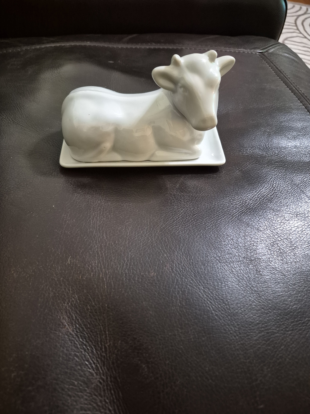 White Ceramic Cow Butter Dish - Home Art